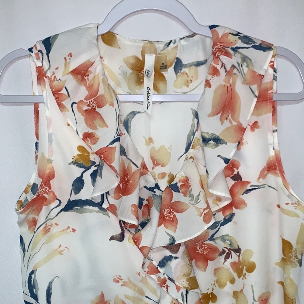 NY Collection Floral Ruffle Blouse - Peach and Gold - Picture 3 of 12